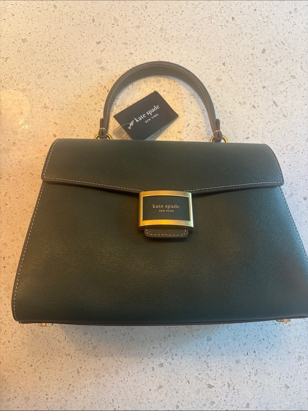 kate spade Forest Green Leather Top-Handle Satchel with Gold Hardware